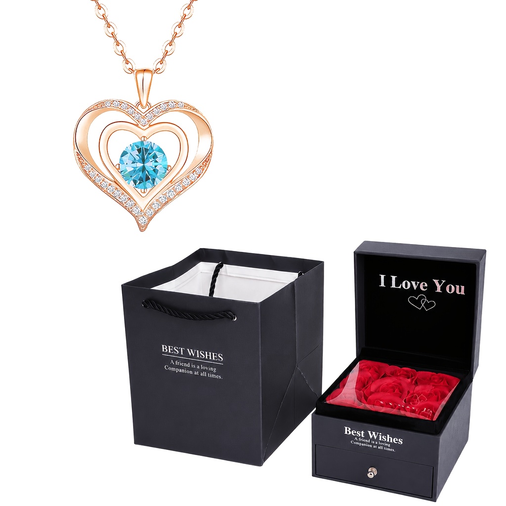 Hollow Heart Round Birthstone Synthetic Zirconia Necklace